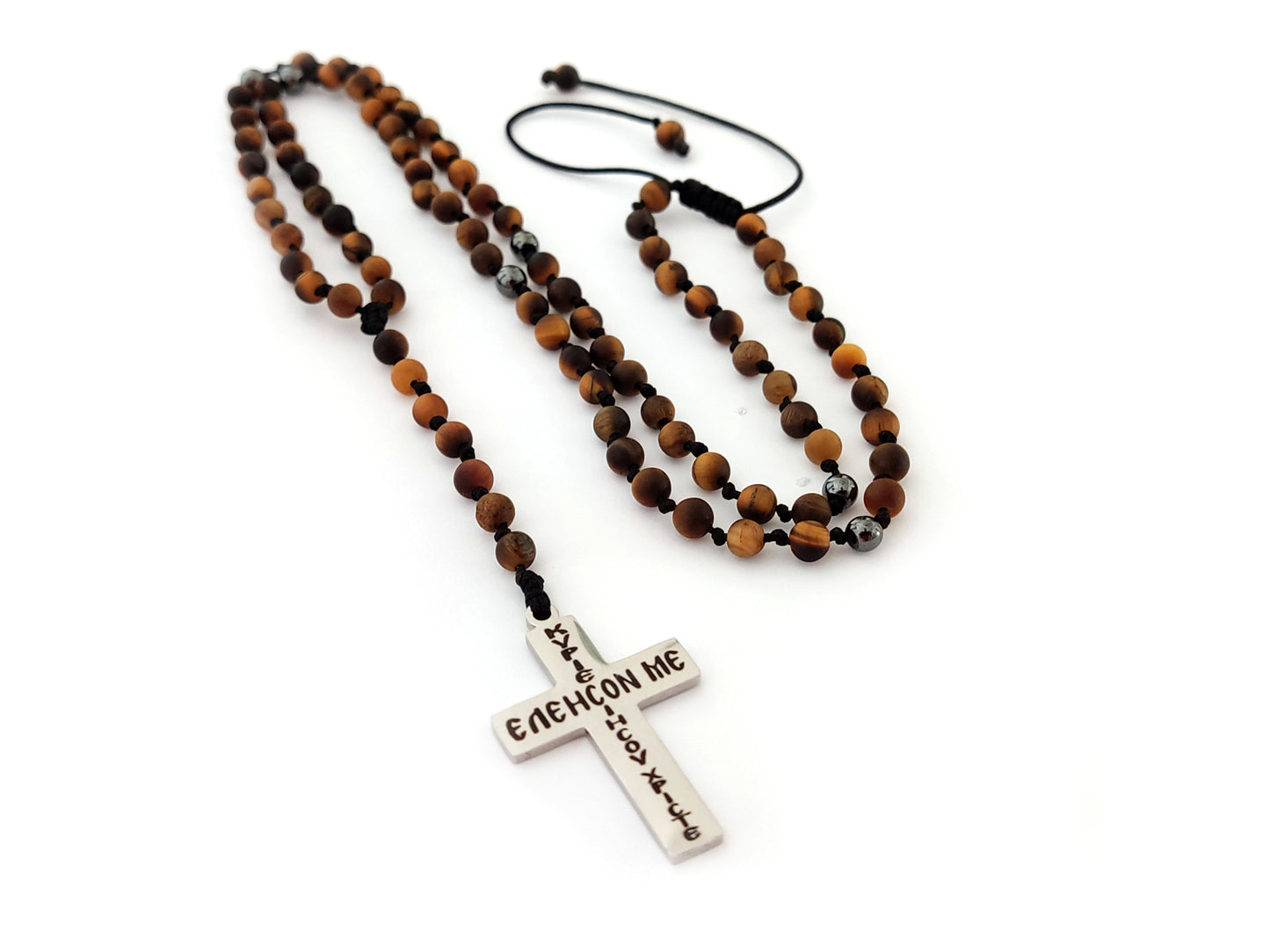 Greek Cross Tiger Eye Necklace