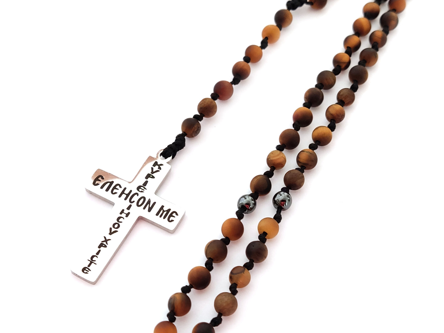 Greek Cross Tiger Eye Necklace