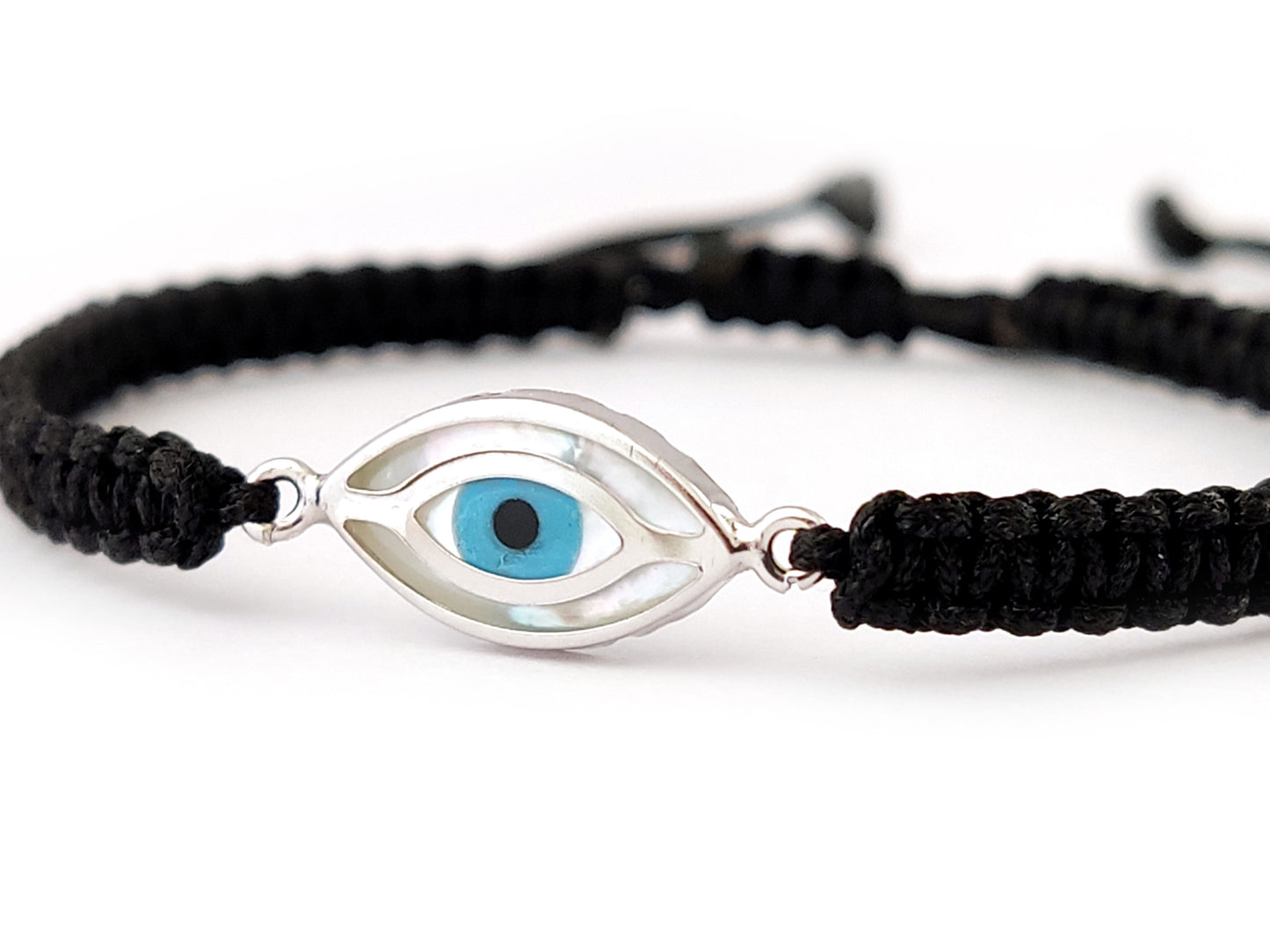 Evil Eye Nazar Black Cord Silver Macrame Bracelet