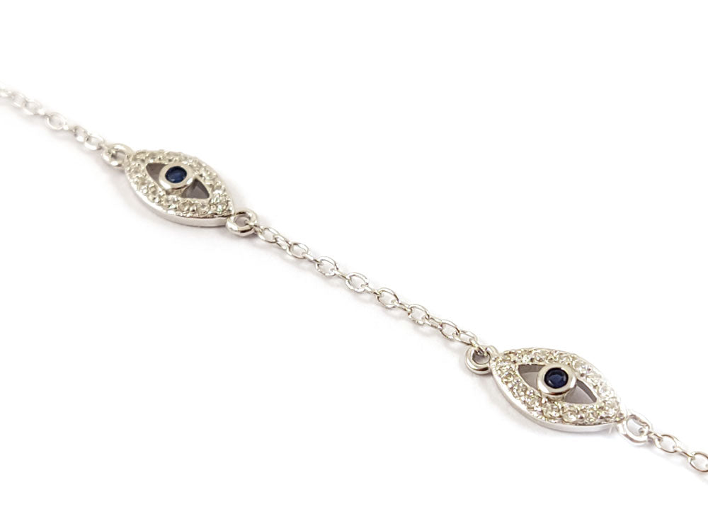 Adjustable Evil Eye Silver Bracelet from Greece with Blue Eye Charms