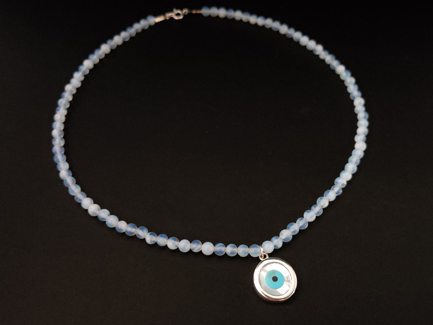 Greek Evil Eye Moonstone Silver Necklace