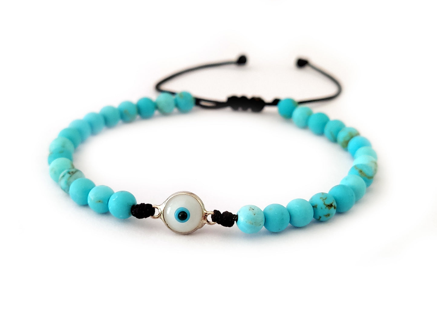 Greek Silver White Evil Eye Turquoise Bracelet