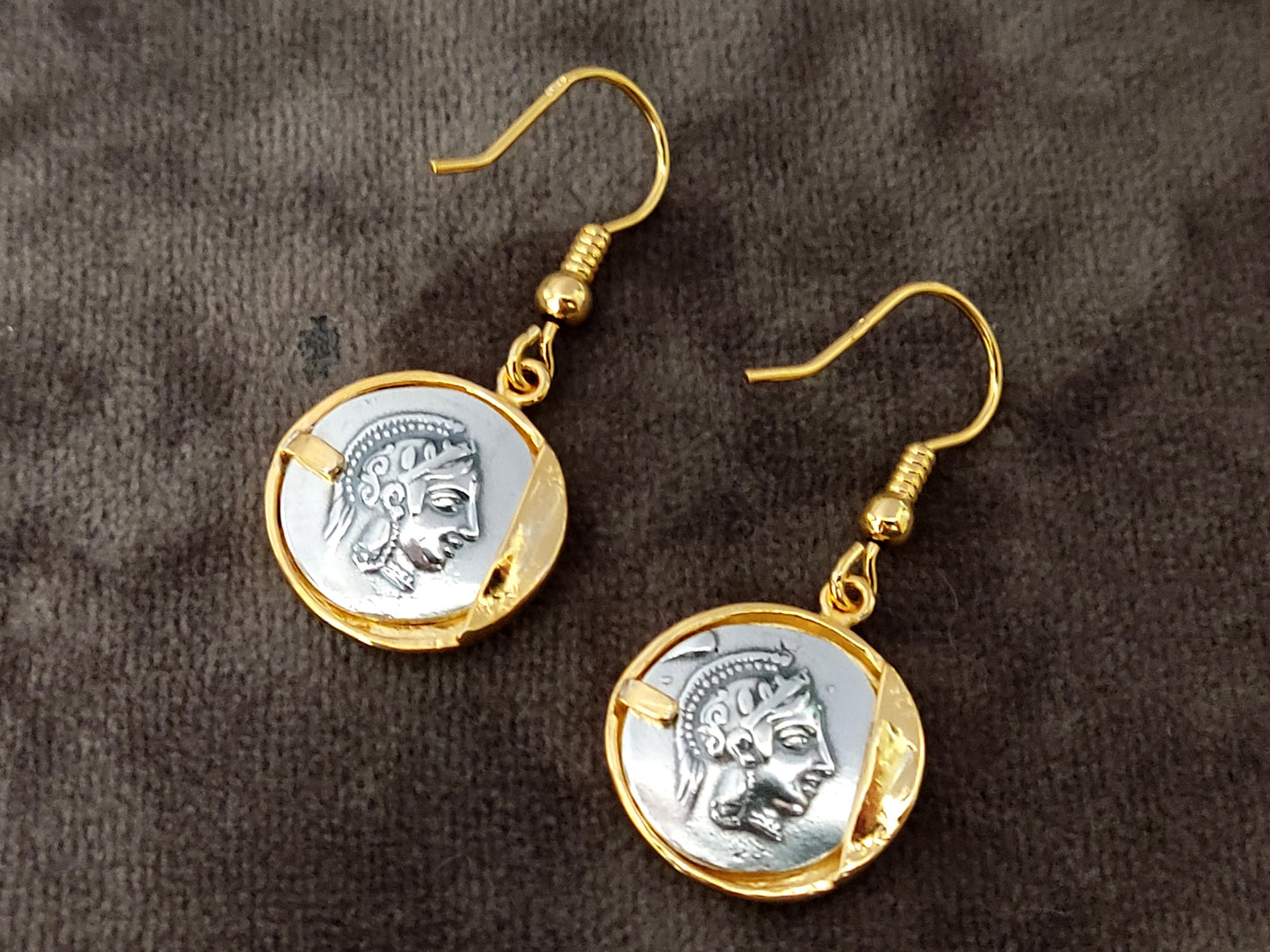 Ancient Greek Athena Owl Silver Dangle Earrings 16mm