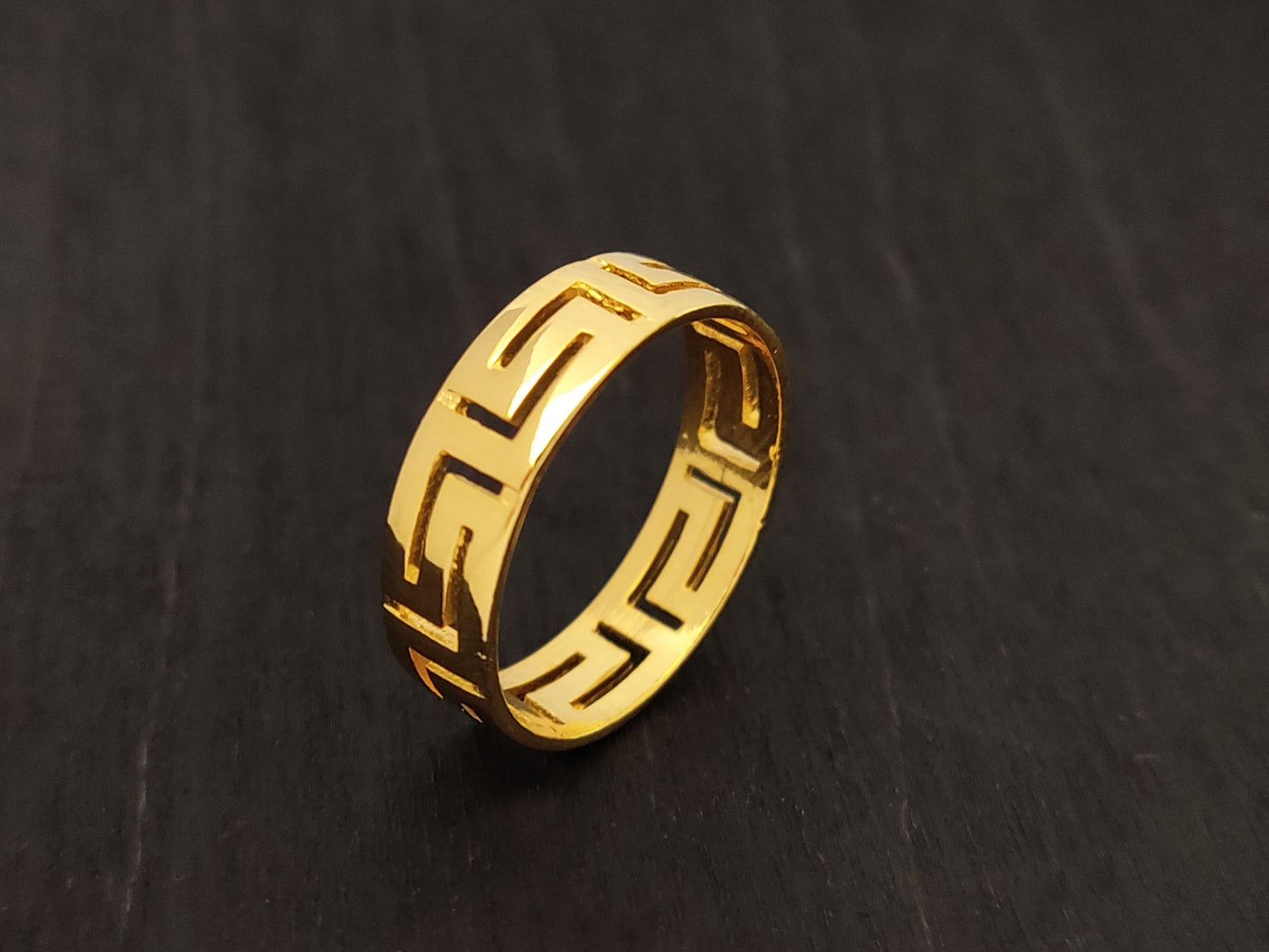 Greek Key Gold Plated Silver Ring 5mm