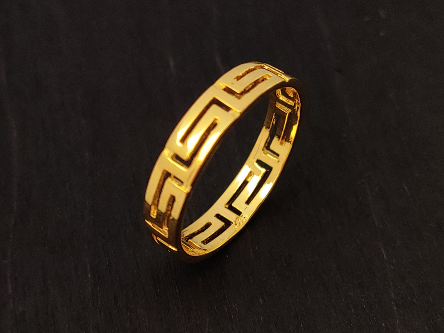 Greek Key Gold Plated Silver Ring 4mm