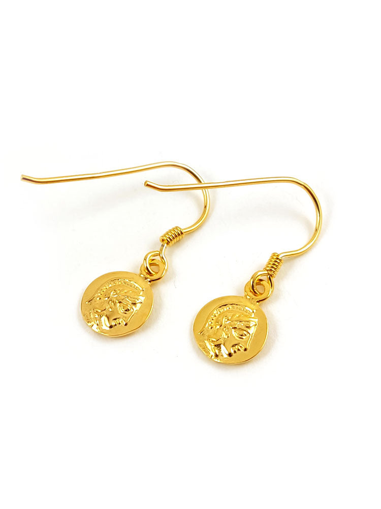 Sterling Silver 925 Ancient Greek Goddess Athena's Wise Owl Gold Plated Small Earrings 10mm
