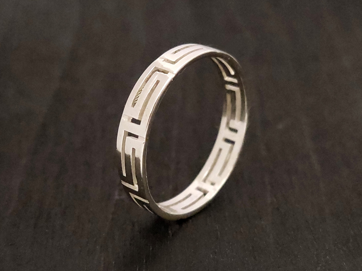 Greek Key Silver Ring 4mm