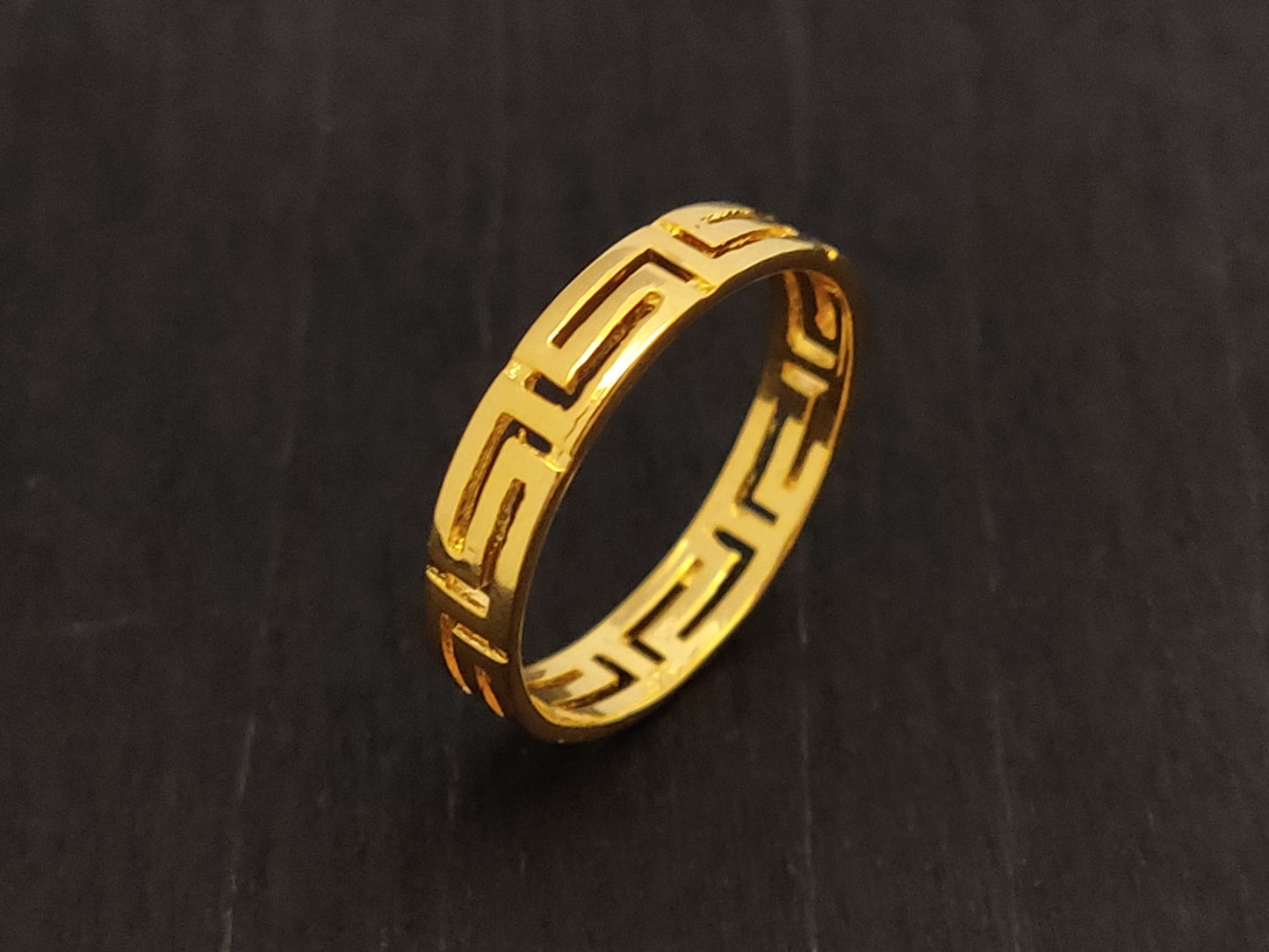 Greek Key Gold Plated Silver Ring 4mm