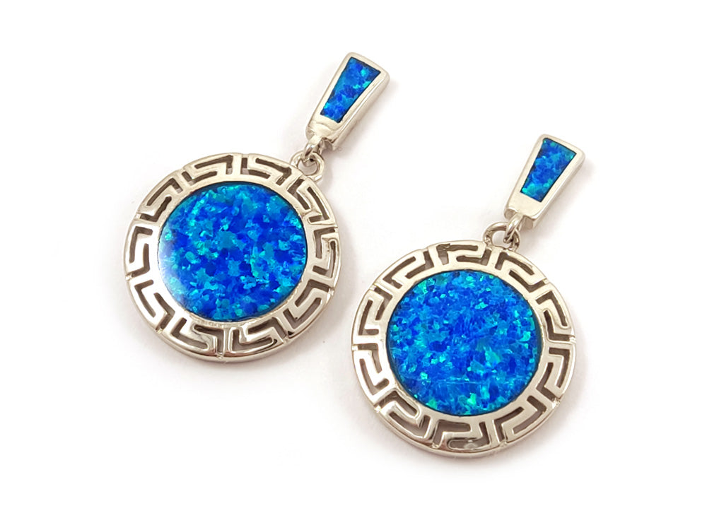 Earrings Blue opal sterling store silver Greek Key/Meander design chandelier style, High quality. Great for the girl with everything.