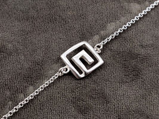 Meander Greek Key Silver Chain Bracelet 14x14mm