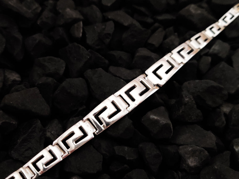 Greek Key Meander Gradual Silver Bracelet