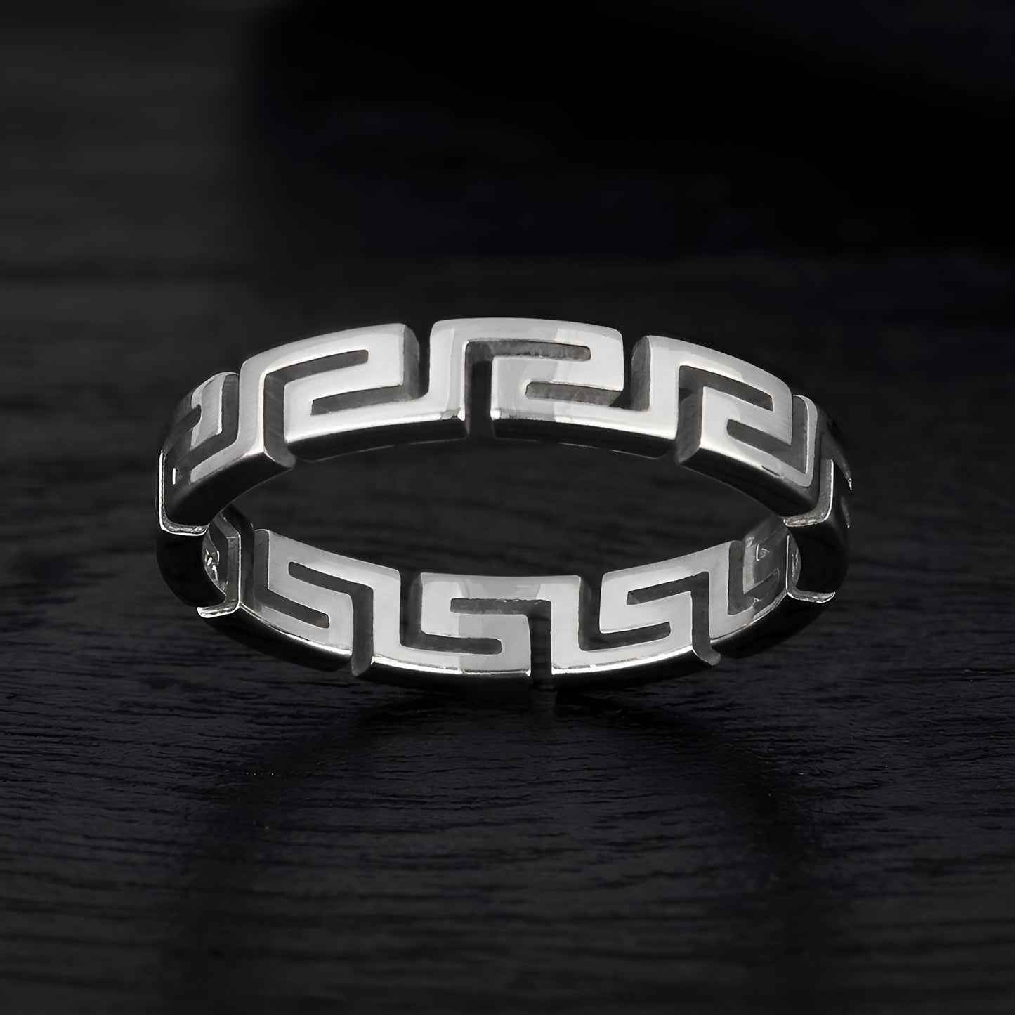 Stainless steel Greek Key Meander ring made in Greece