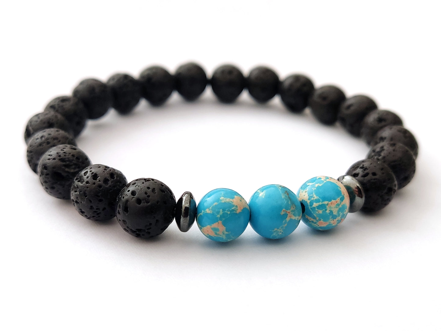 Greek Lava Blue Earth Agate Natural Stones Bracelet 8mm