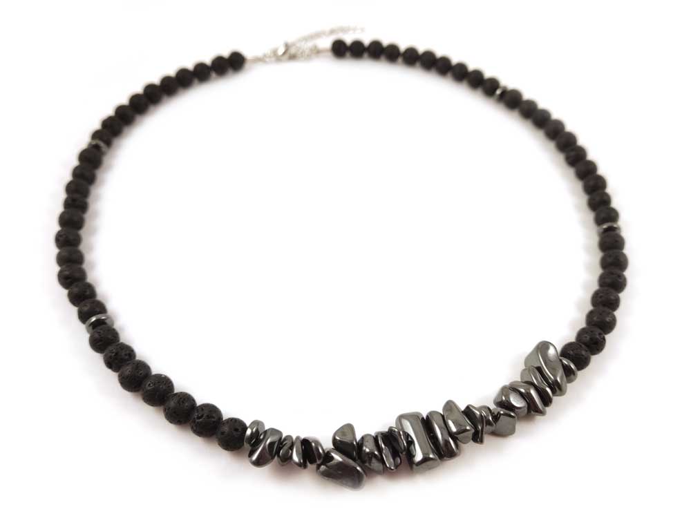 Handmade Greek Necklace on Display – The necklace elegantly arranged on a rustic surface, highlighting its authentic craftsmanship and natural materials.