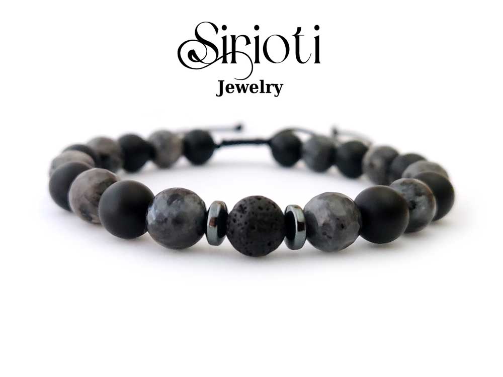 Awesome Natural Stone Lava Onyx Larvikite Bracelet Sirioti Jewelry