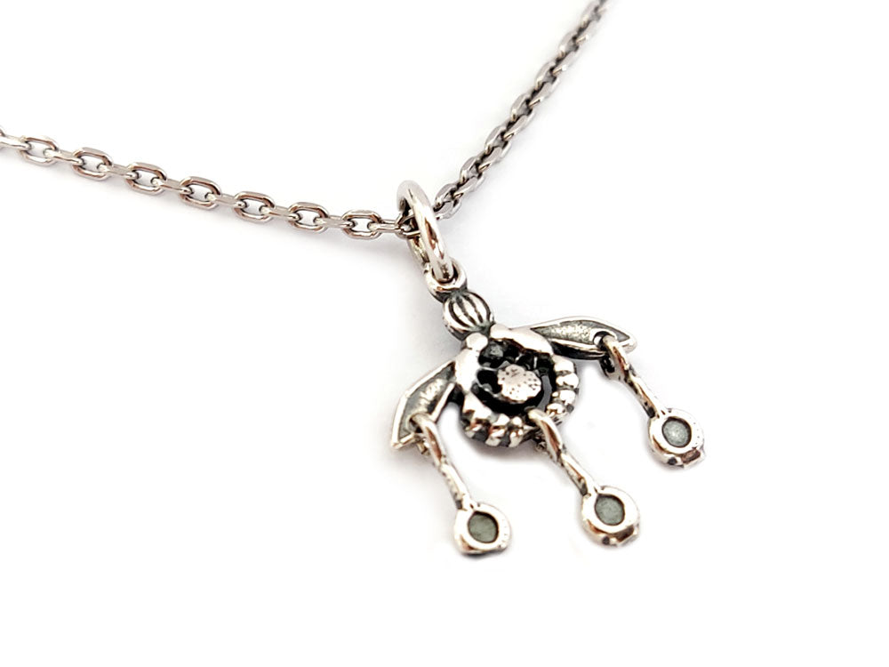 Close-up of Malia Bees pendant in solid 925 silver with 2mm Greek chain – hallmarked and polished