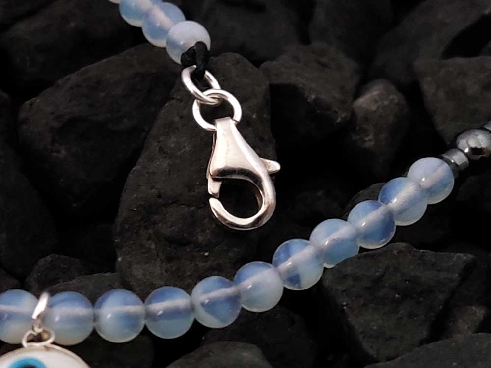 Handmade Evil Eye Mati Nazar Protection Moonstone Greek Silver Necklace