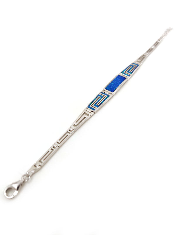 Greek Key Blue Opal Gradual Silver Bracelet