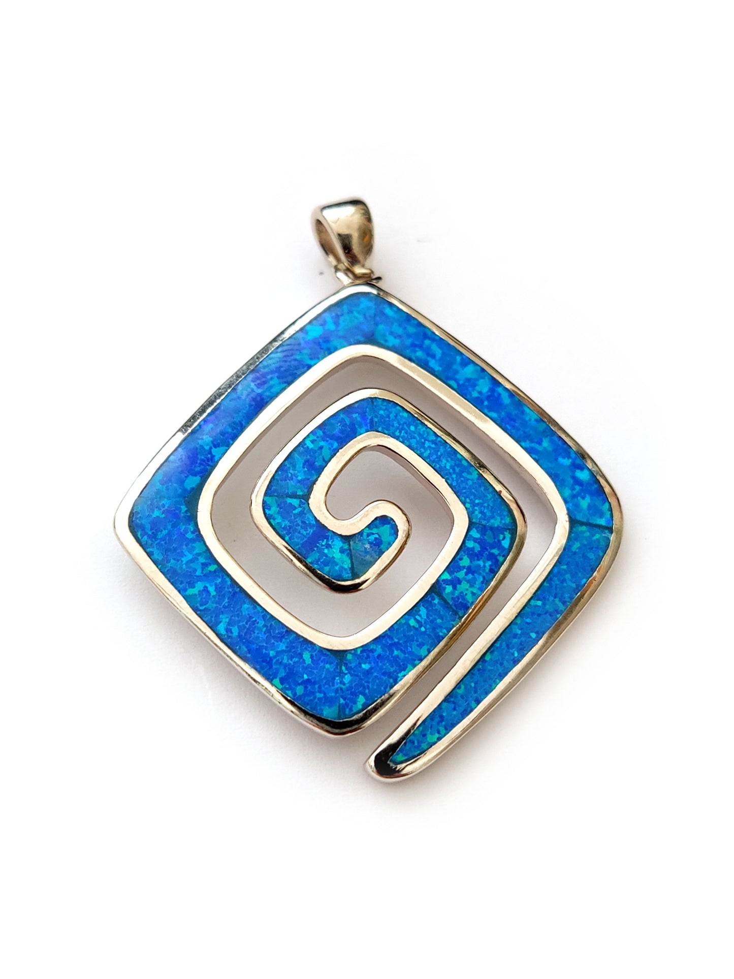Greek Key Blue Opal Silver Pendant 27mm