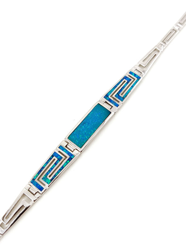 Greek Key Blue Opal Gradual Silver Bracelet