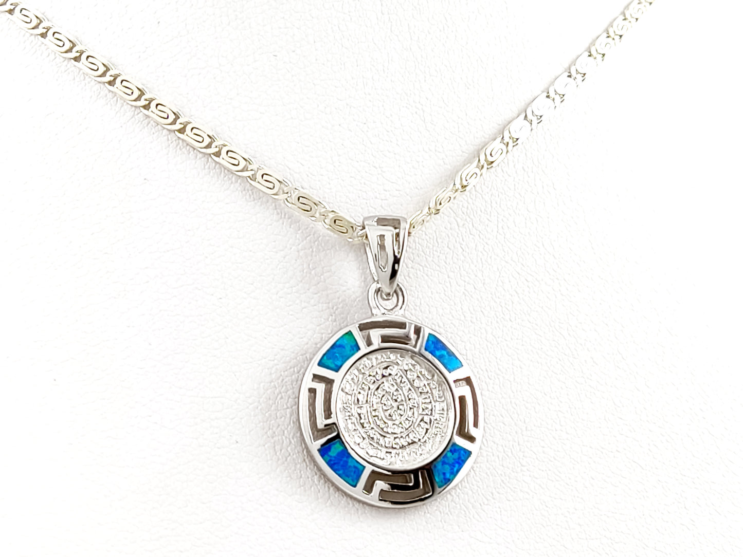 Phaistos Disc Blue Opal Silver Necklace