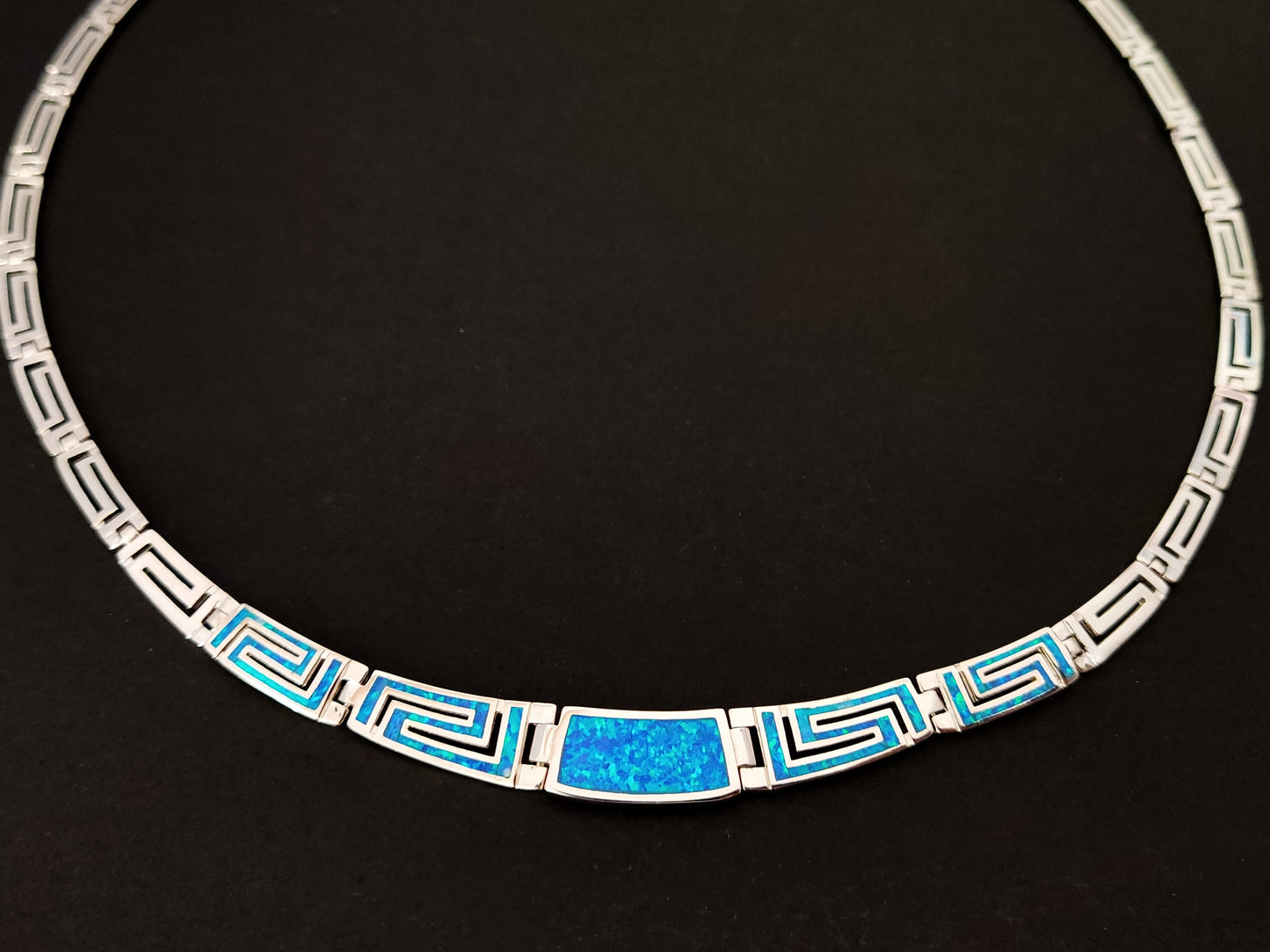 Greek Silver Gradual Blue Opal Necklace