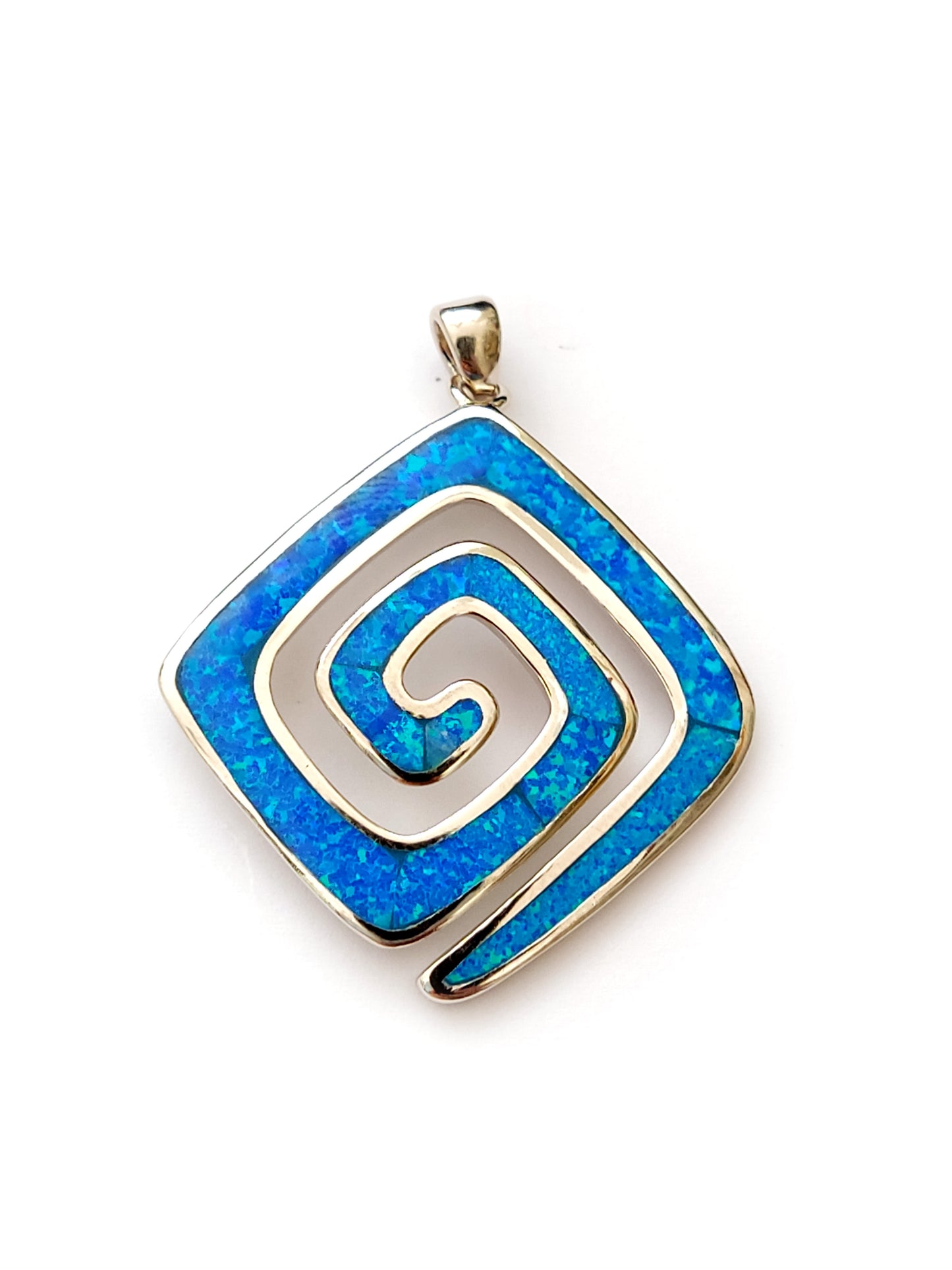 Greek Key Blue Opal Silver Pendant 27mm