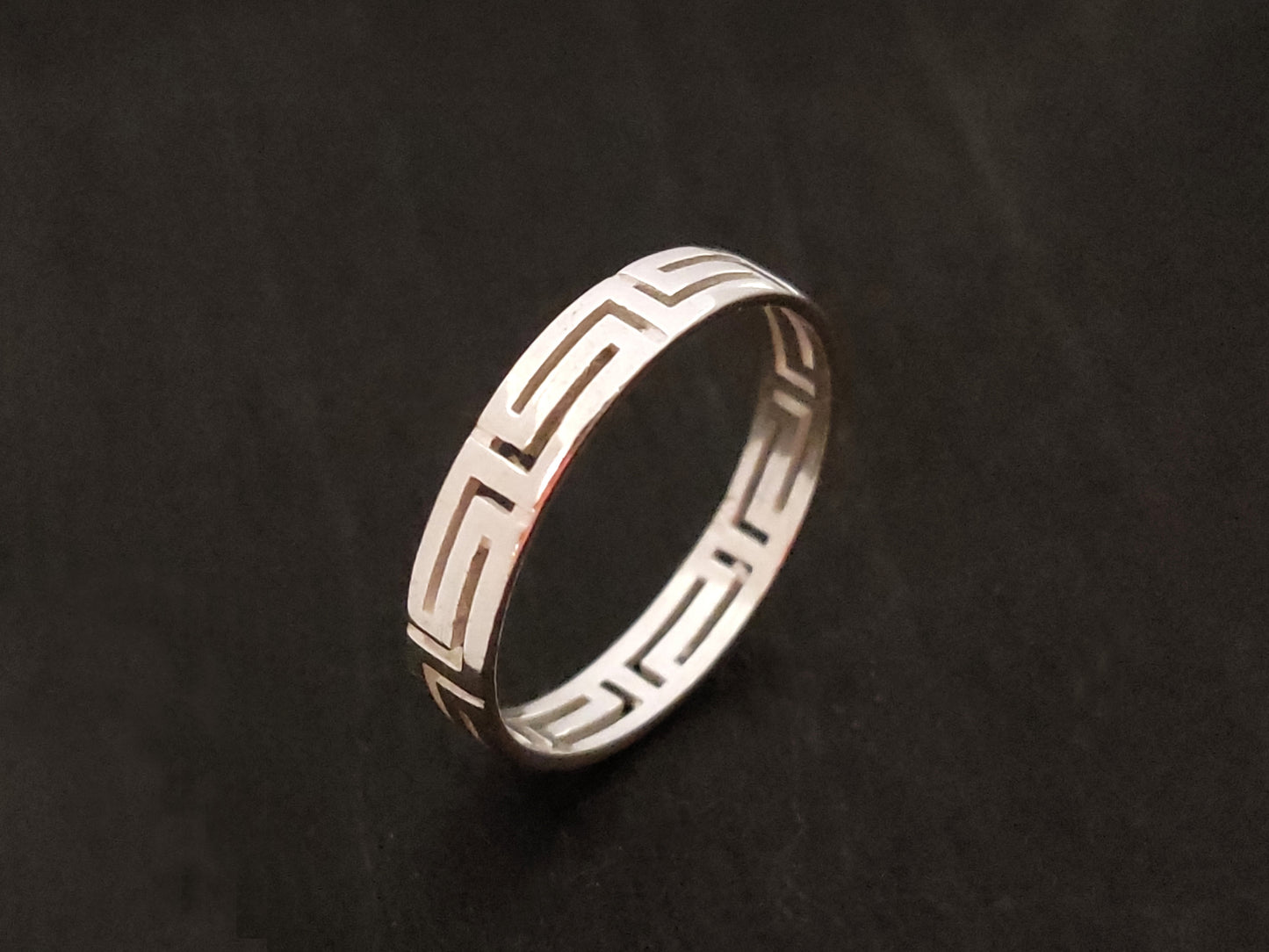 Greek Key Silver Ring 4mm