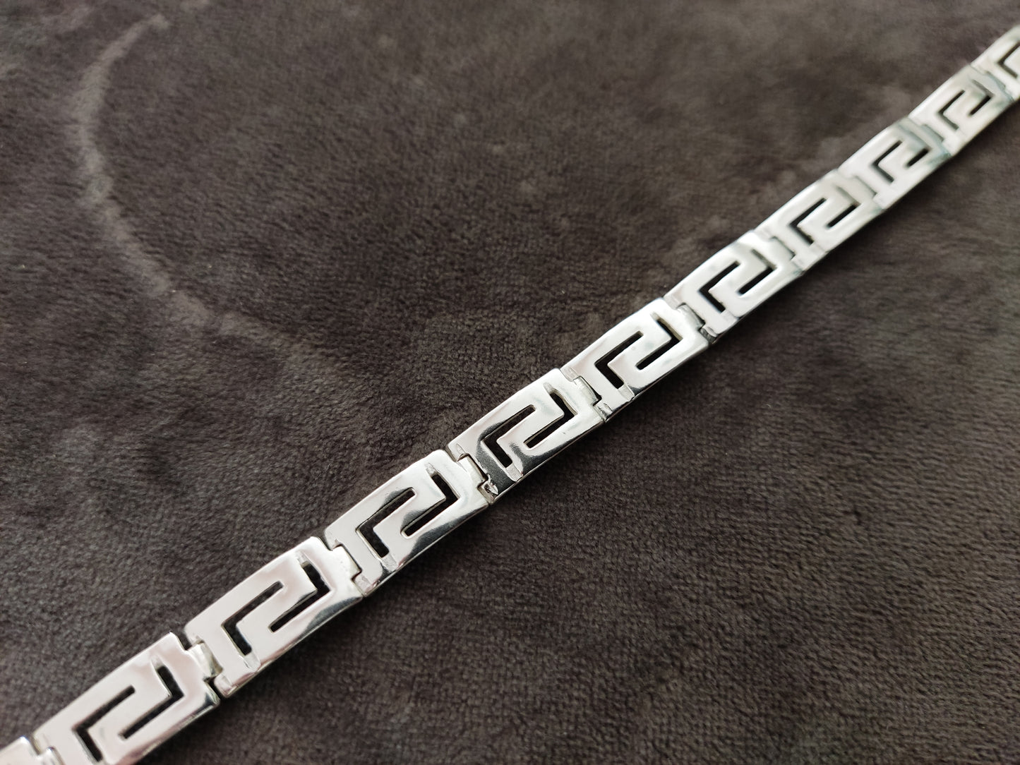 Greek Key Men Women Silver Bracelet 9mm