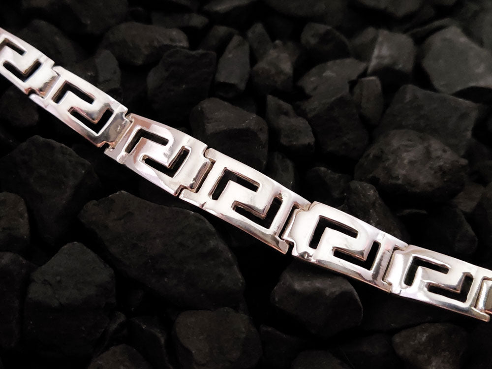 Greek Key Meander Gradual Silver Bracelet