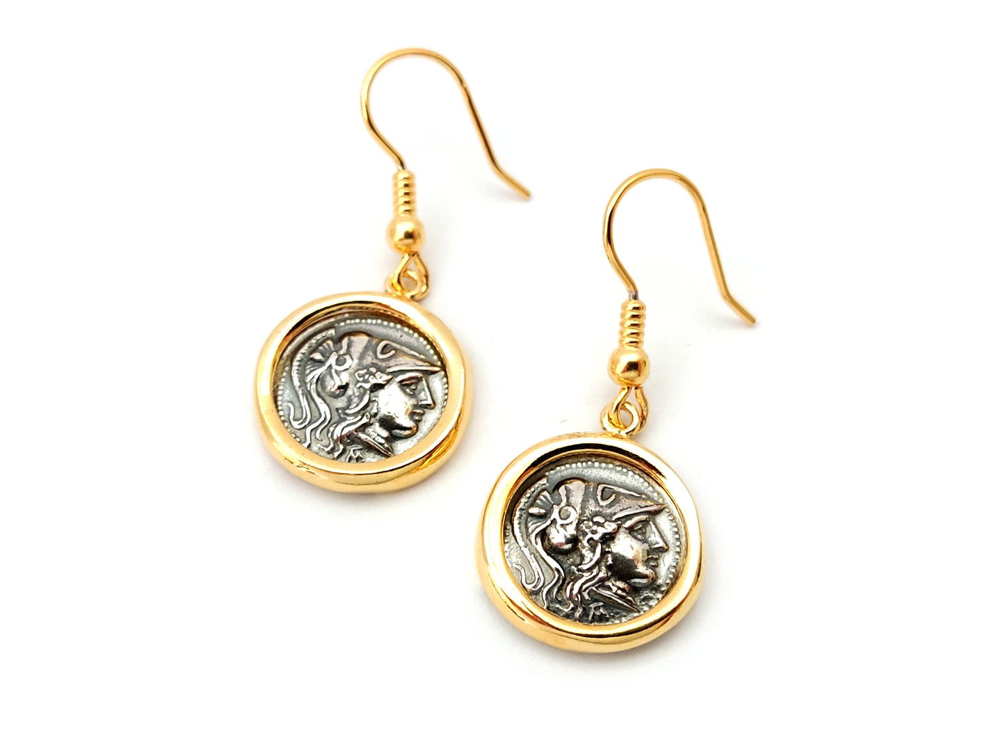 Greek Goddess Athena Silver Gold Plated Earrings 16mm