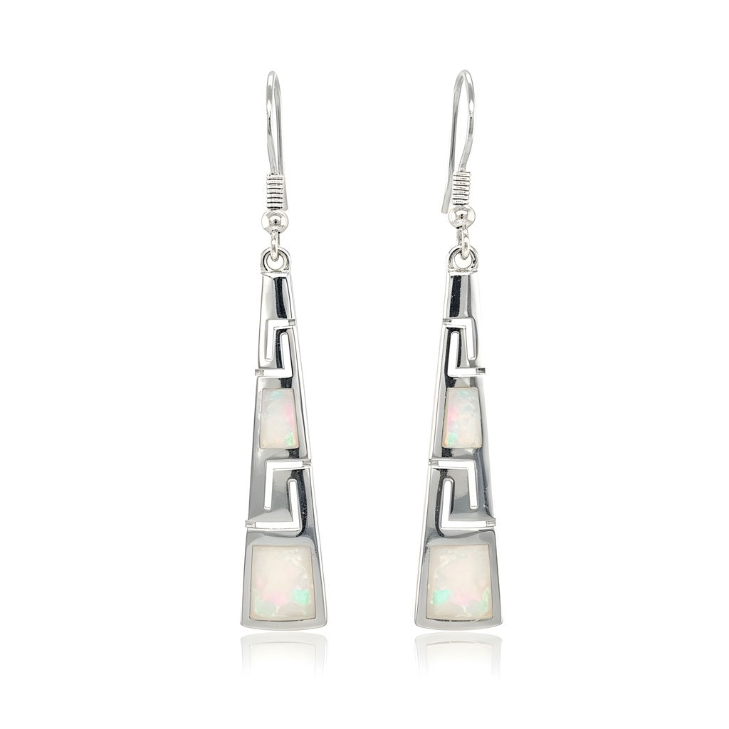 Elegant Greek key design drop earrings in sterling silver