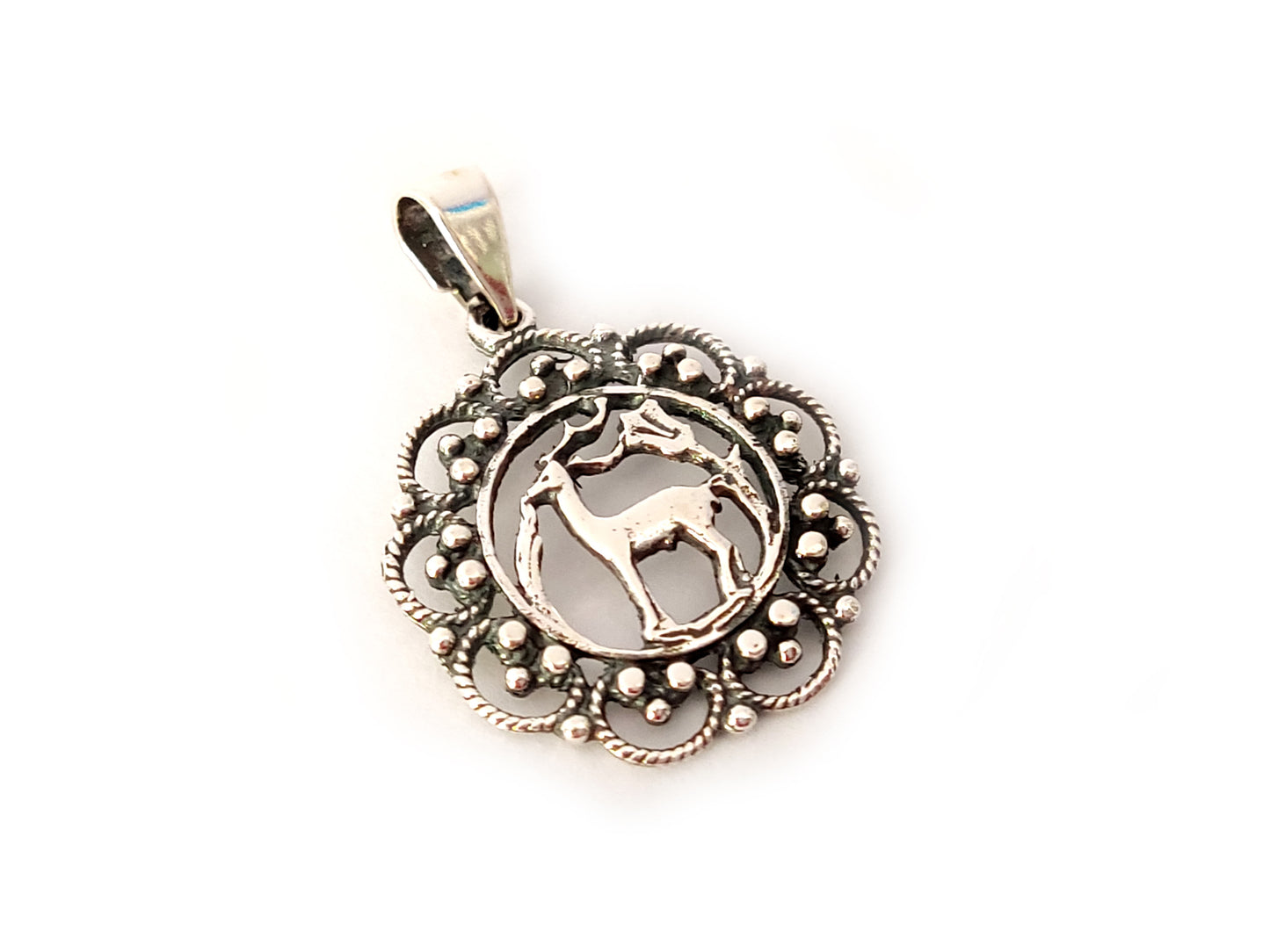 Greek Deer Of Rhodes Silver Pendant 23mm
