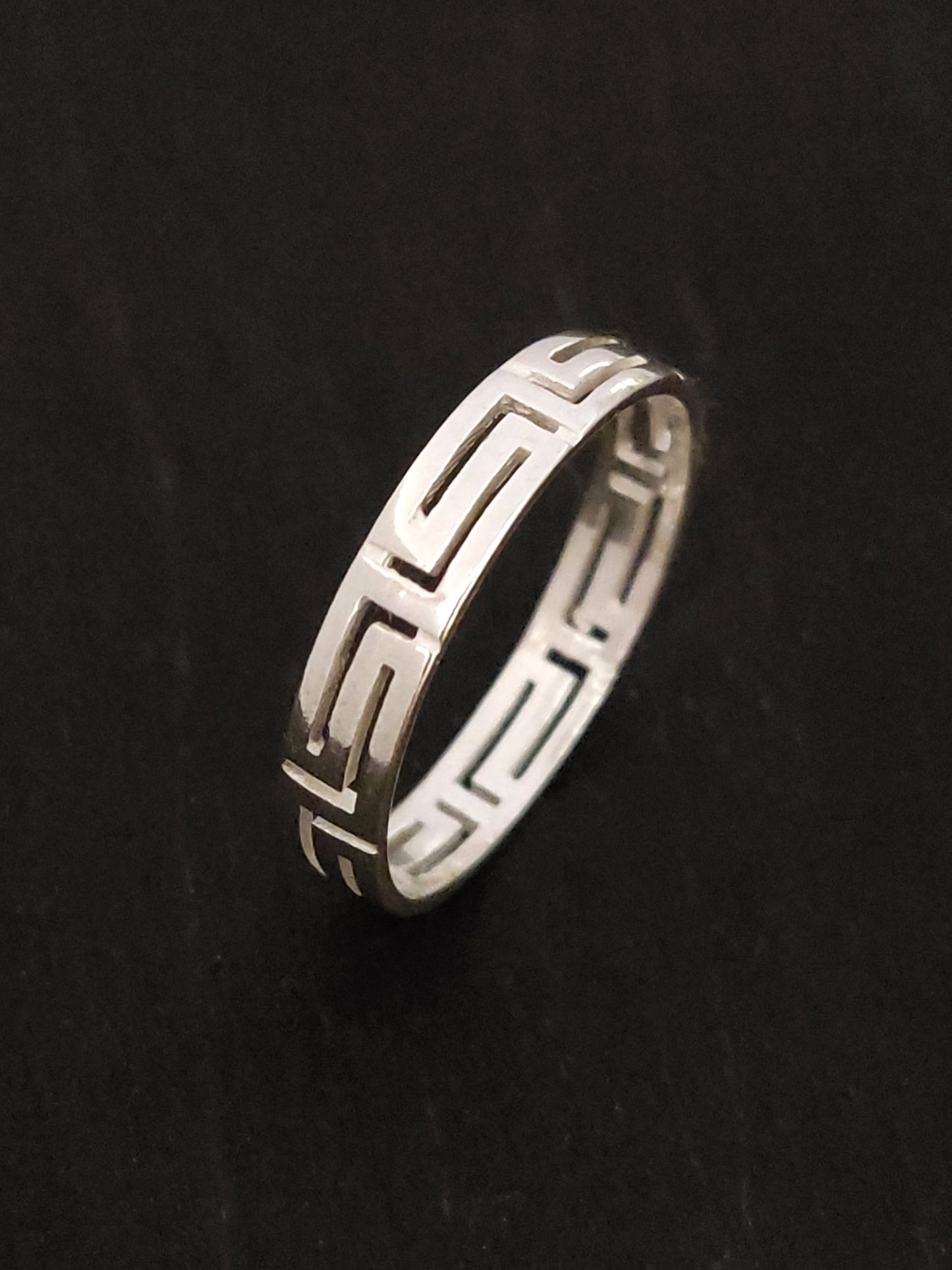 Greek Key Silver Ring 4mm