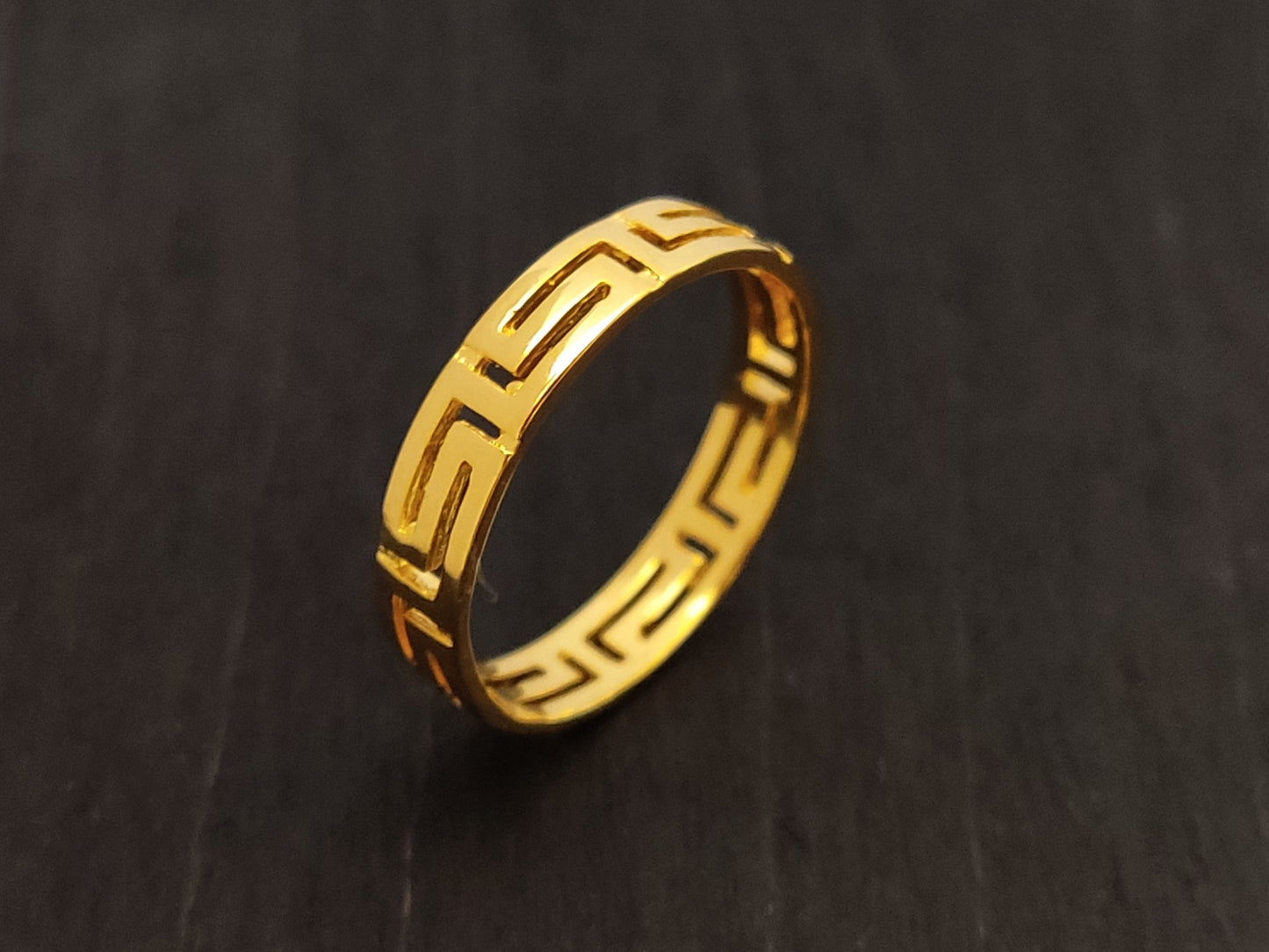 Greek Key Gold Plated Silver Ring 4mm