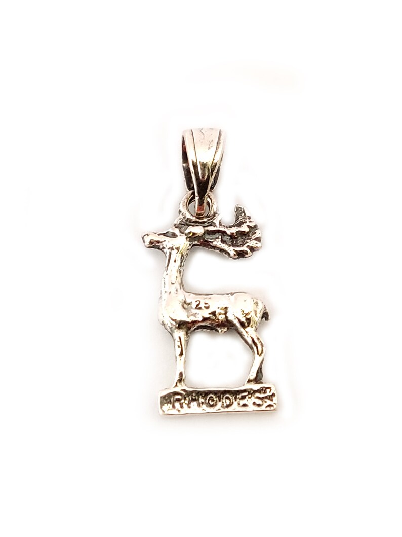 Greek Deer Of Rhodes Silver Pendant 20x10mm