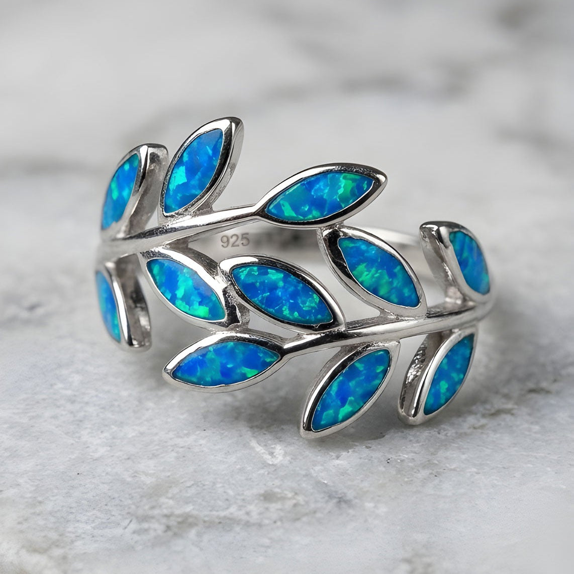 925 silver Greek olive branch ring