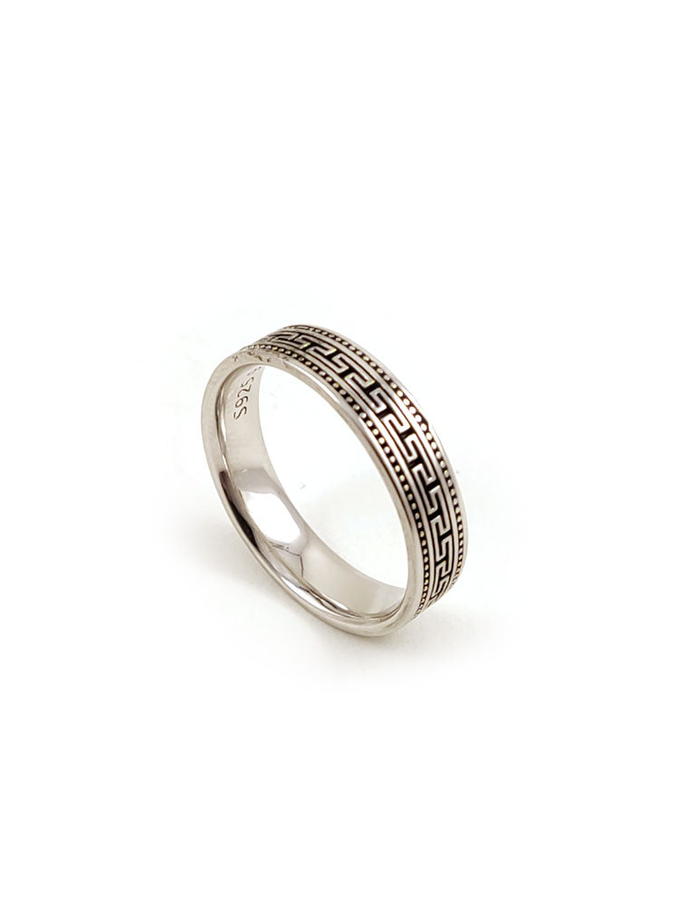 Greek Key Meander Men Women Silver Ring Band 5mm