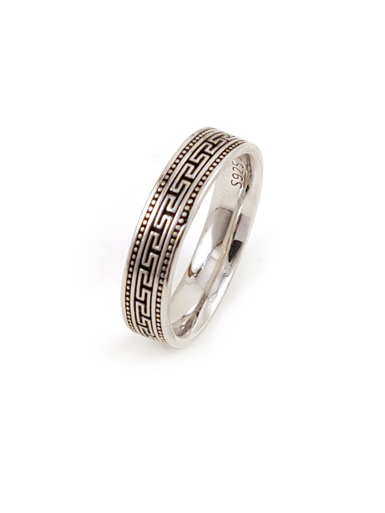 Greek Key Meander Men Women Silver Ring Band 5mm