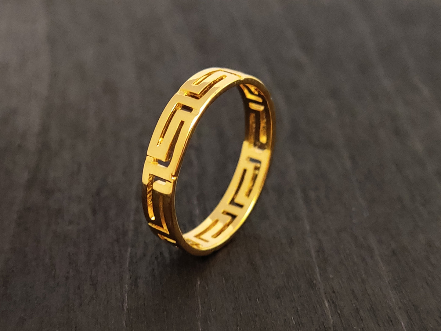 Greek Key Gold Plated Silver Ring 4mm