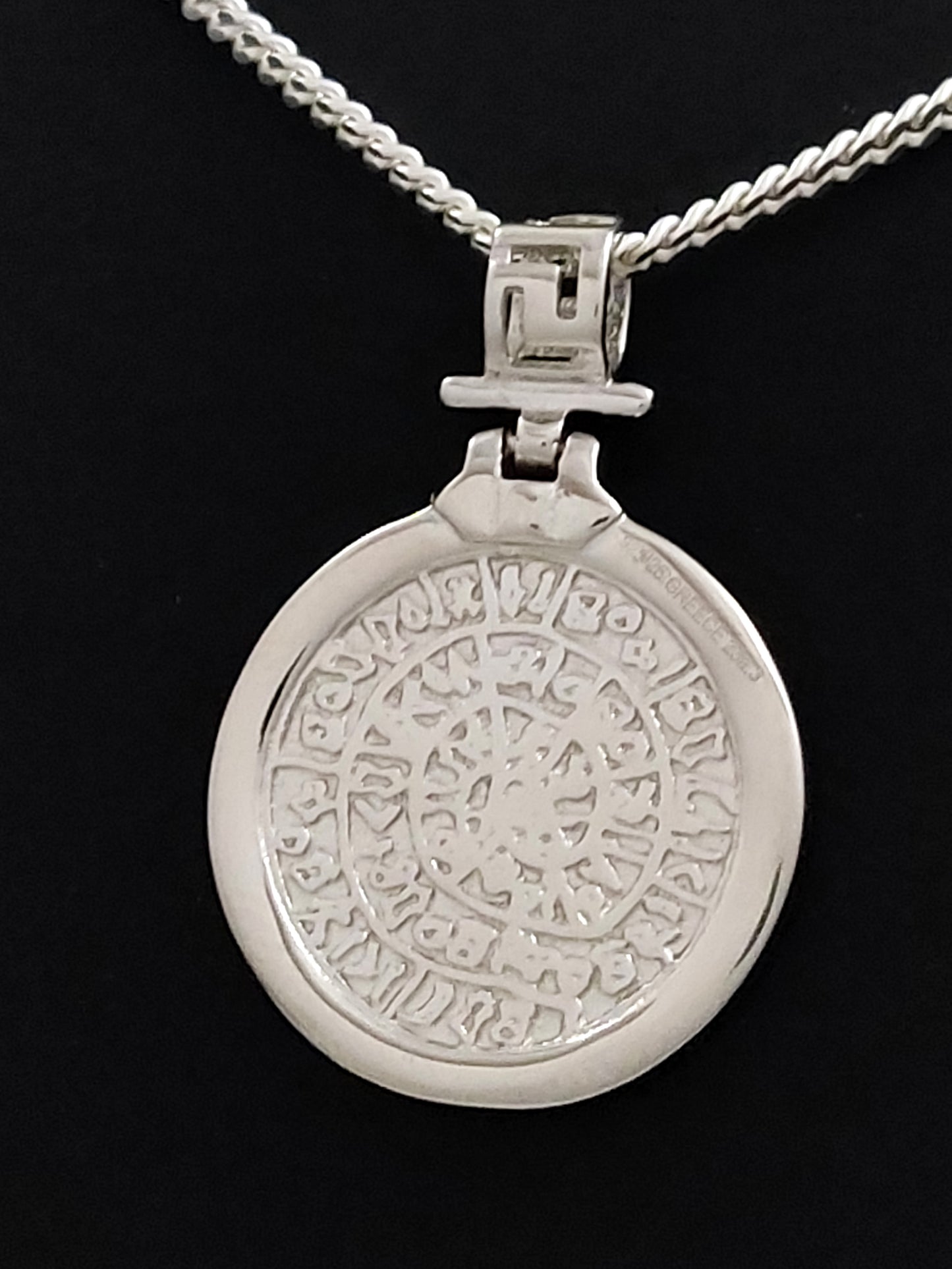 Phaistos Disc Blue Opal Greek Silver Necklace Pendant 22mm