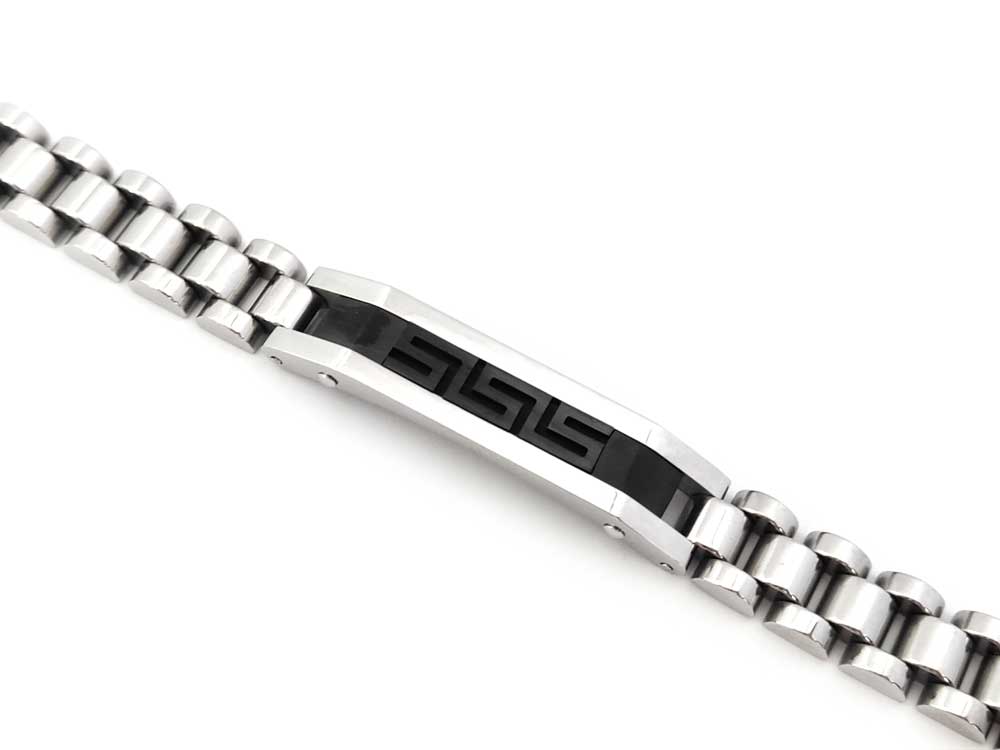 Durable Greek Key stainless steel bracelet with adjustable length and free shipping included.