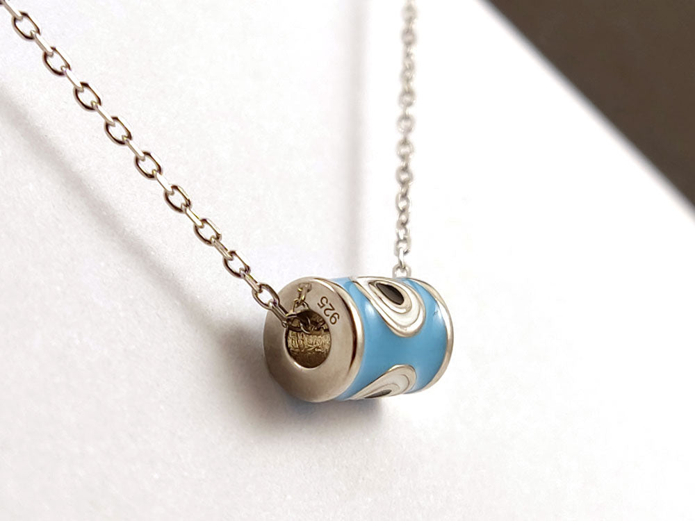 Blue Evil Eye Nazar Cylinder Silver Necklace