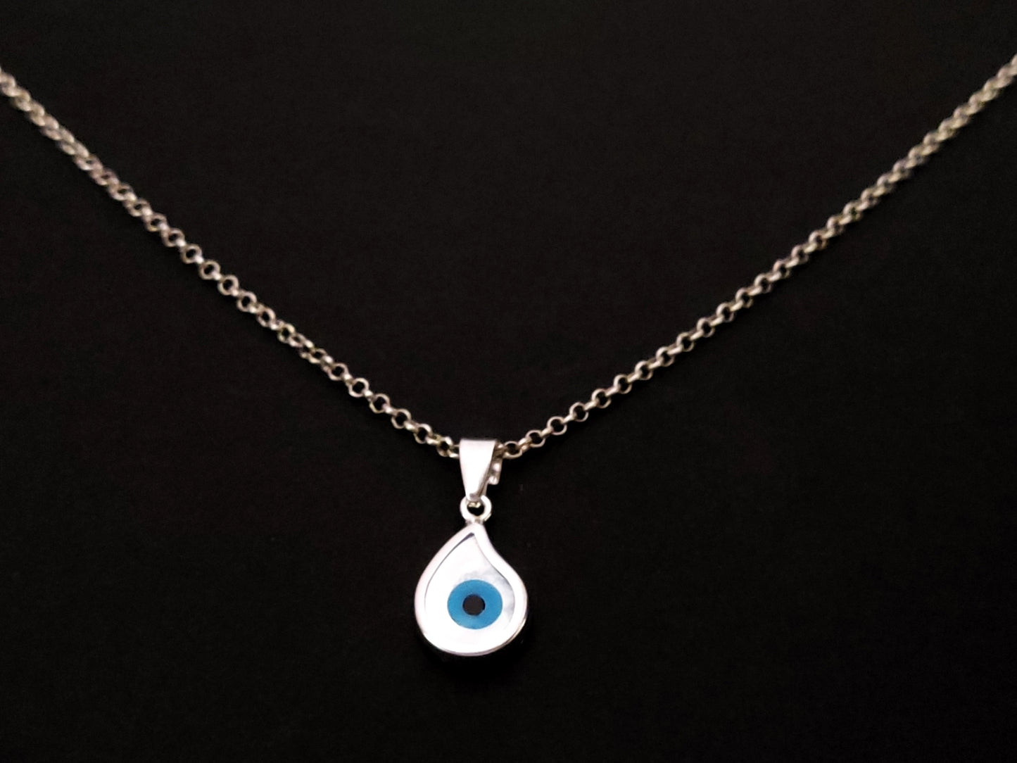 Collier pendentif en forme de goutte d'œil maléfique grec en argent sterling 925, 9x12mm