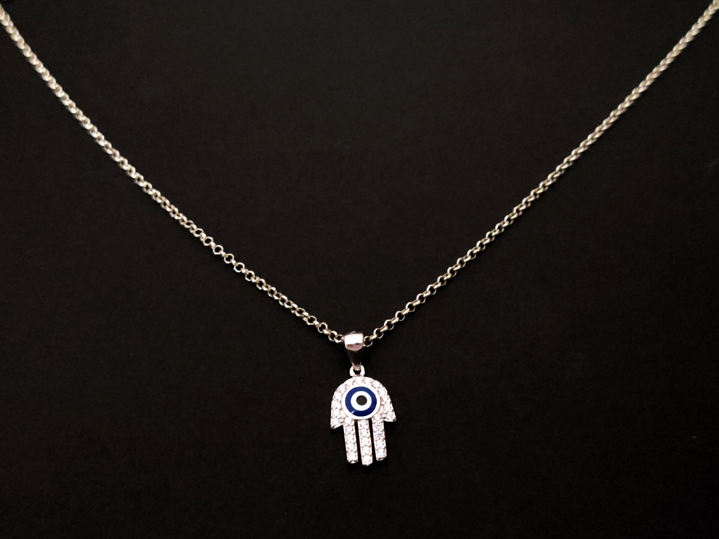 Evil Eye Hamsa Hand Of Fatima Silver Necklace