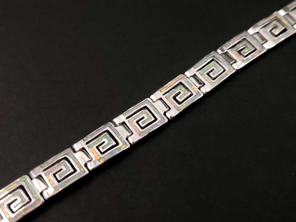 Greek White Opal Silver Bracelet 8mm