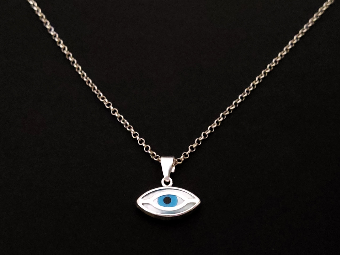 Greek Evil Eye Silver Pendant Necklace