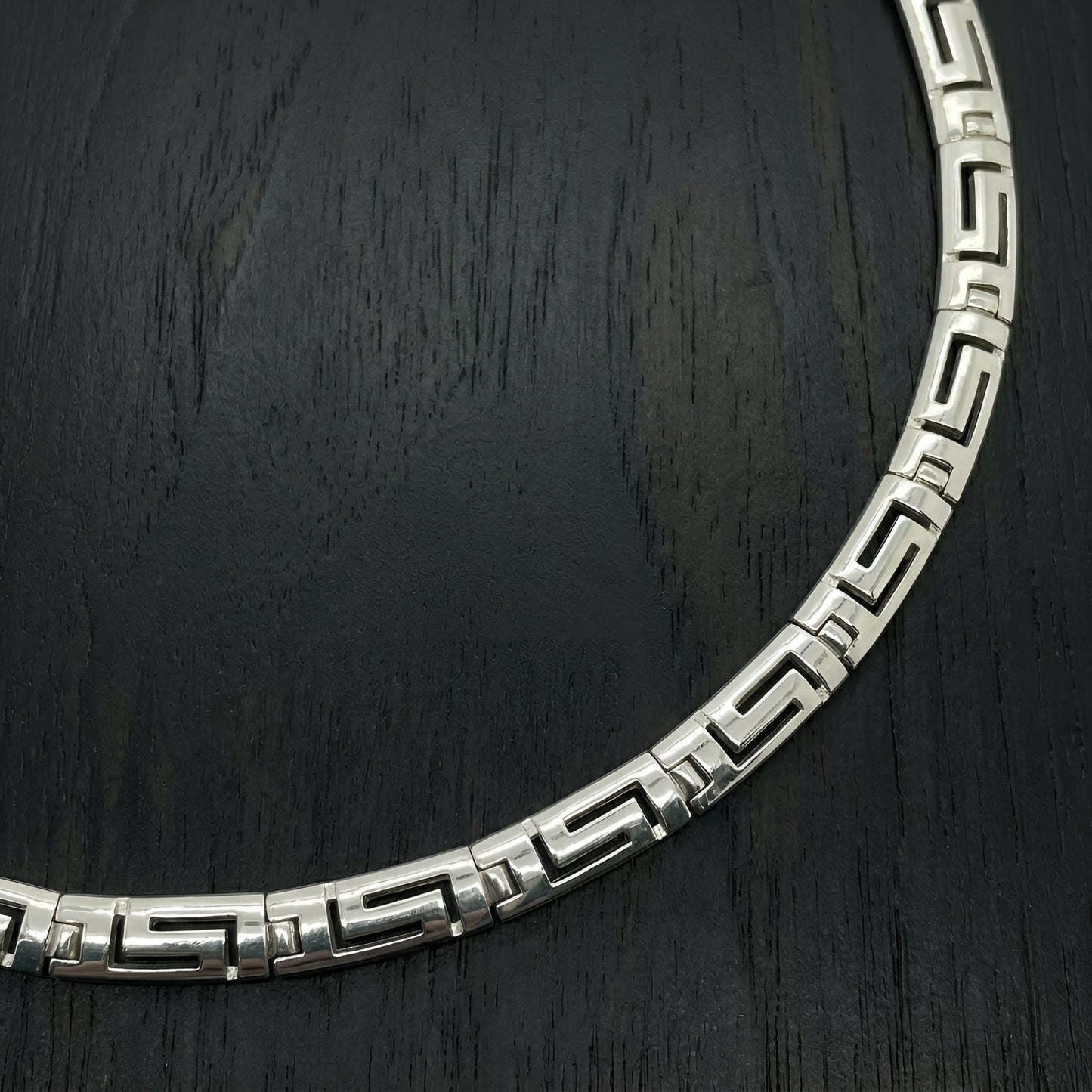 925 sterling silver Greek Meander necklace front view
