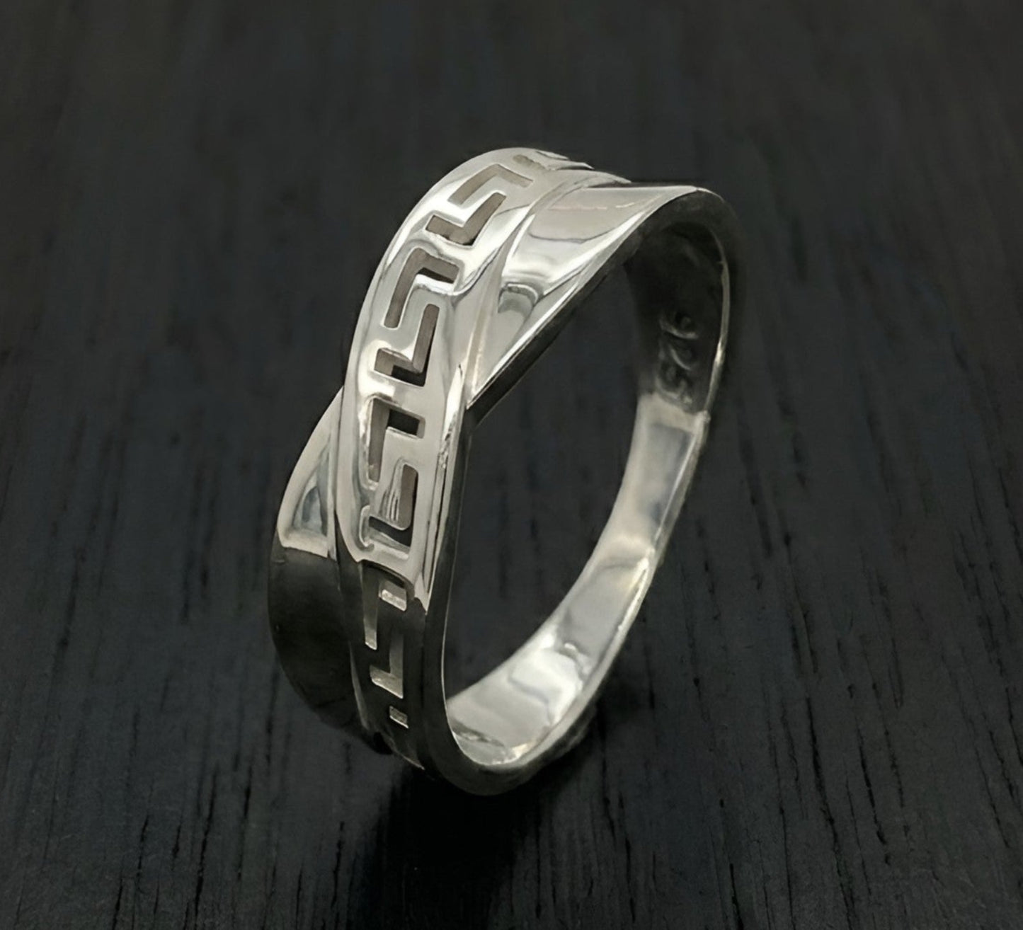 925 sterling silver Greek Key ring modern design