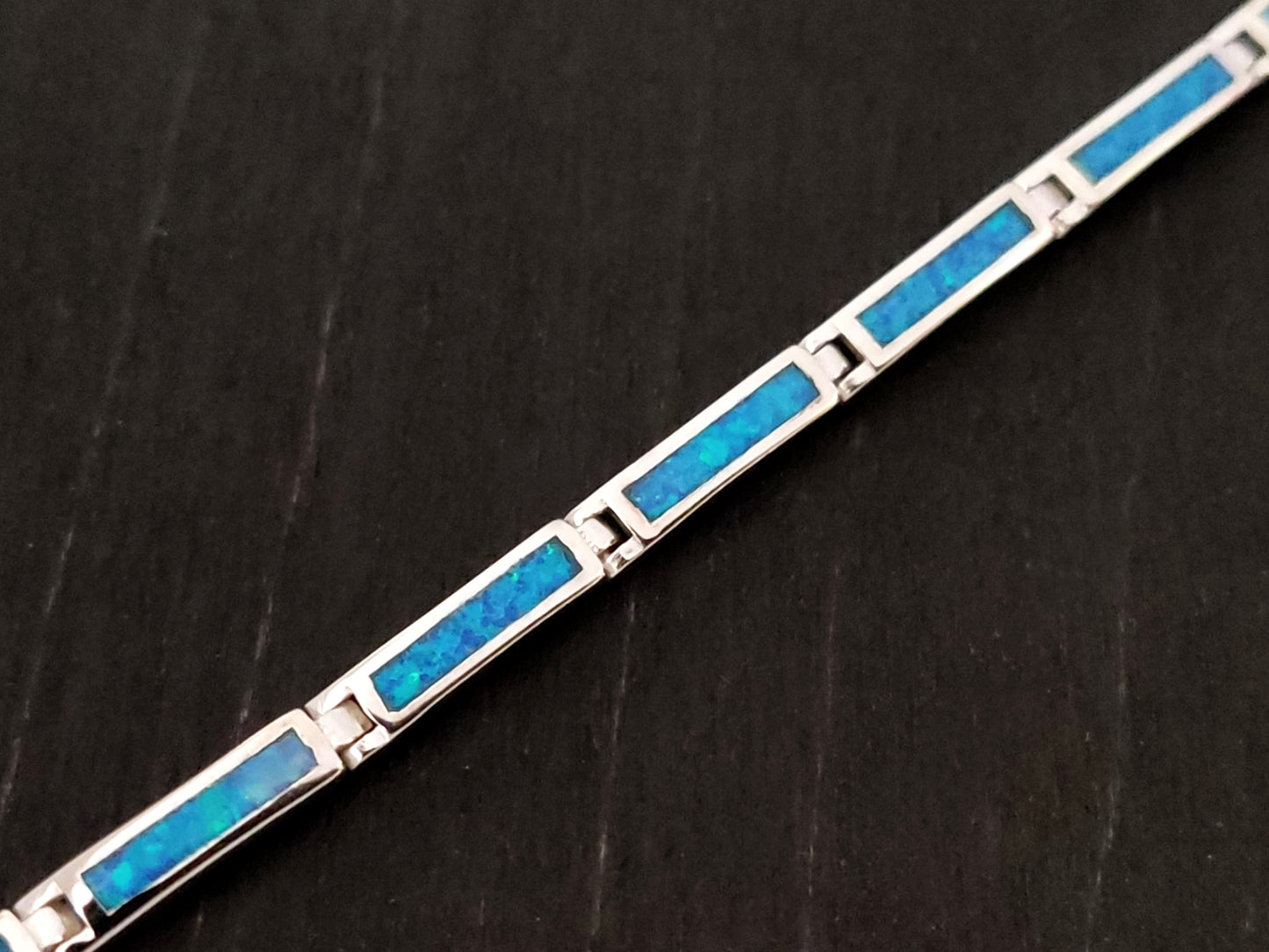 Blue Opal Silver Bracelet 3mm